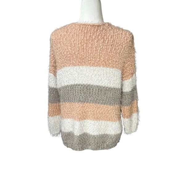Altar'd State Women Sweater Cream Gray Striped Color Block Pullover Eyelash XS/S - Picture 9 of 9